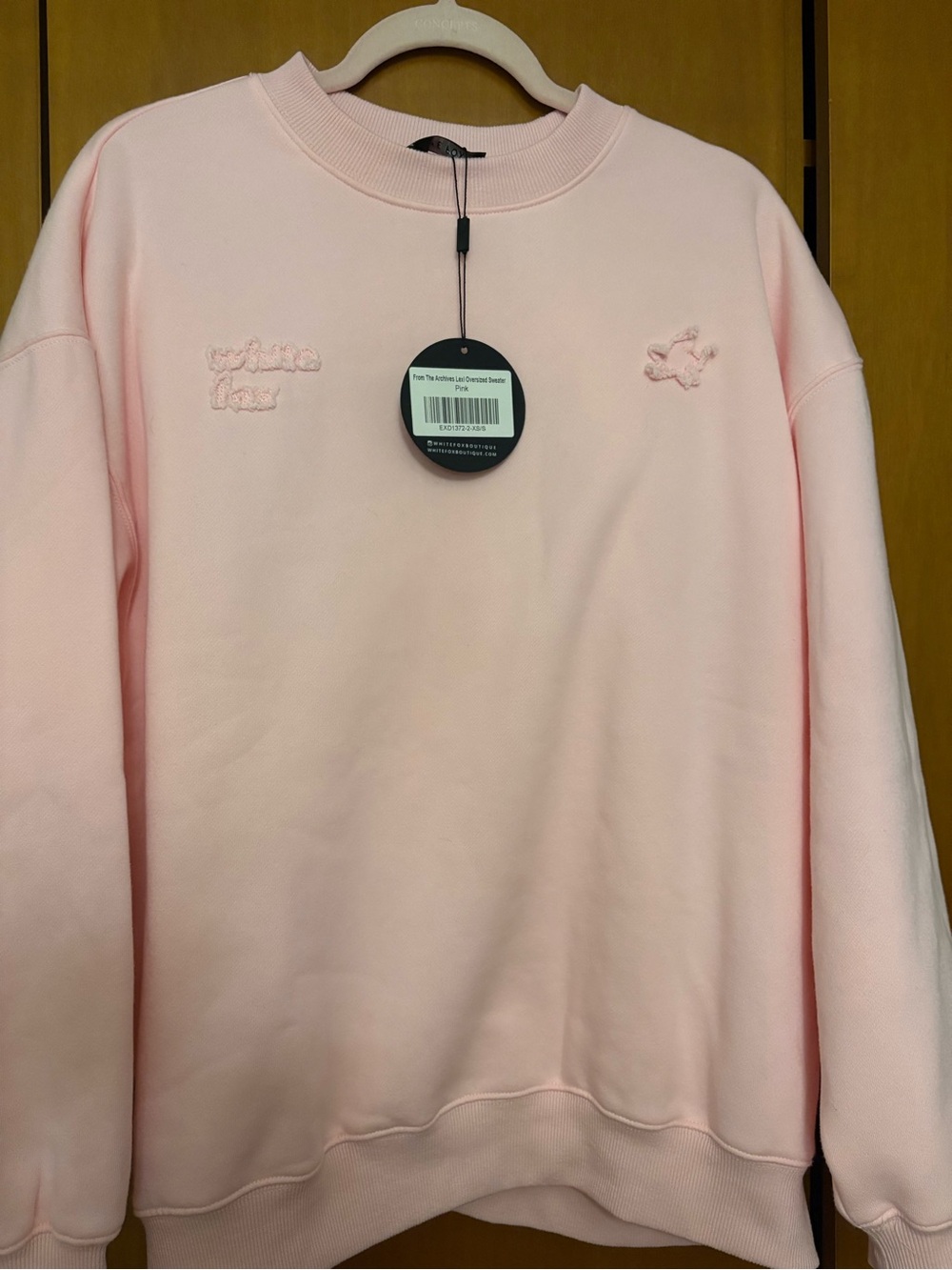 White Fox Pink Embroidered Crewneck Sweatshirt
